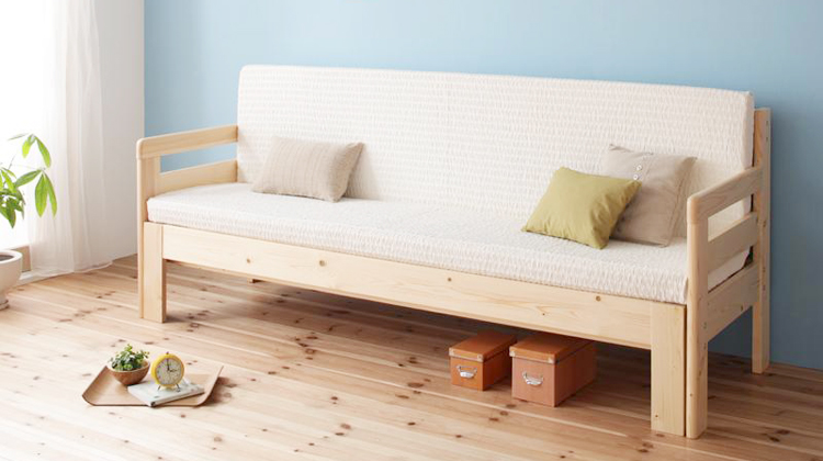 天然木パイン材 すのこベッドにもなる木フレームソファベッド フレーム